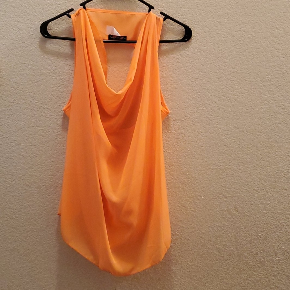 Orange Open Drape Back Tank Top - L - Racerback Boho Flowy Summer